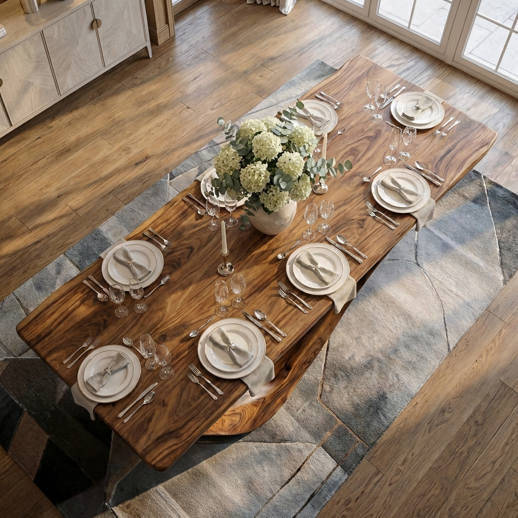 Modern Wooden Dining Table With Curved Base For Dining Area - Image 5
