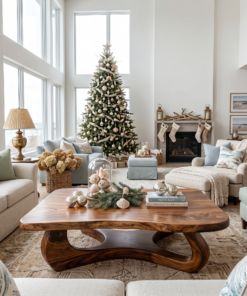 Alternative view of Rustic Wooden Live Edge Coffee Table For Holiday Home Furniture