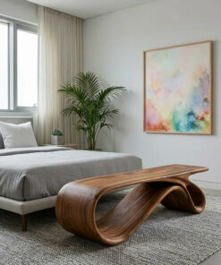 Alternative view of Curved Natural Wood Bench For Contemporary Living Room Decor