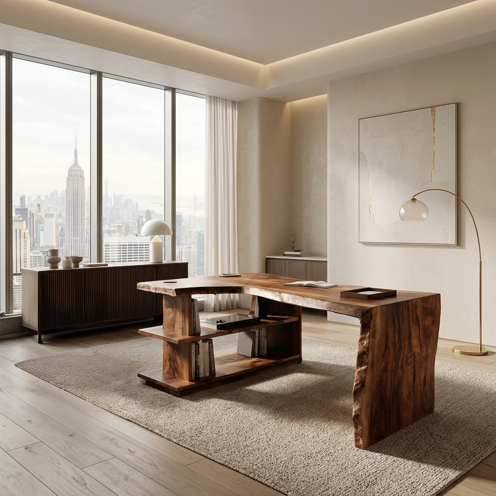 Modern L Shaped Desk With Bookshelf For Home Office - Image 2