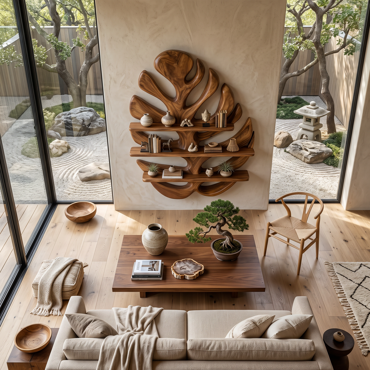 Wood Monstera Leaf Bookshelf For Modern Minimalist Home - Image 2