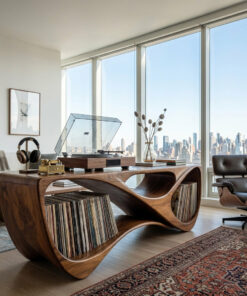 Contemporary Rounded Vinyl Record Console For Living Room
