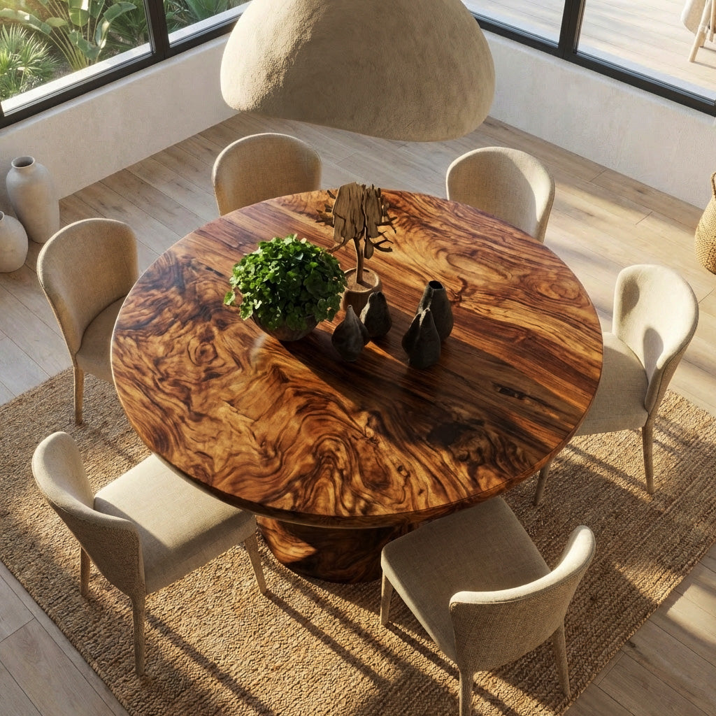 Contemporary Round Dining Table With Twisted Base For Dining Room - Image 2