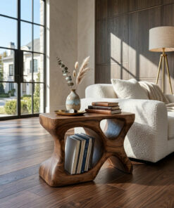 Alternative view of Minimalist Sculptural Wood Side Table With Organic Shape And Storage For Modern Living Room