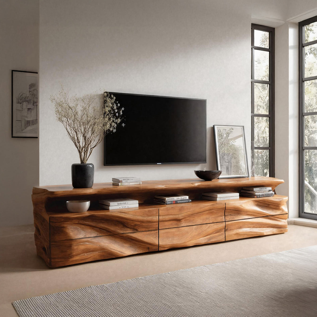 Modern TV Console With Shelf And Drawers For Living Room - Image 7