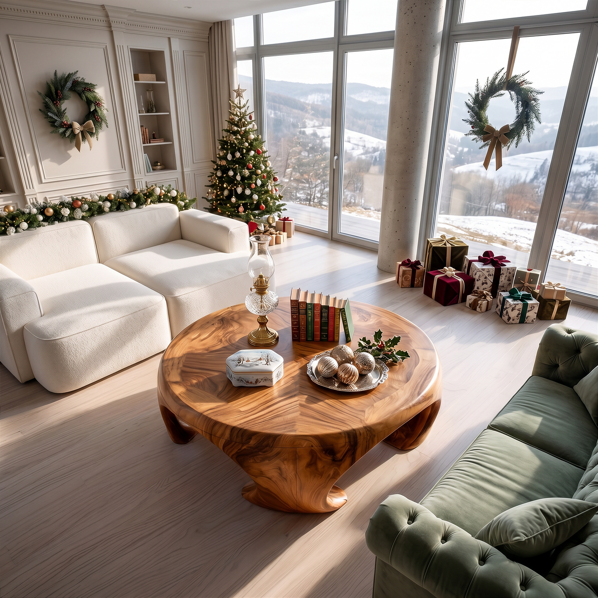 Farmhouse Wooden Coffee Table For Living Room Holiday Decoration - Image 2