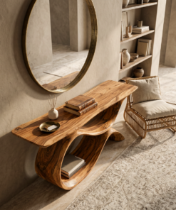 Alternative view of Modern Wooden Console Table With Curved Open Storage For Home