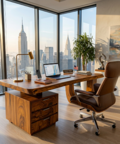 Alternative view of Minimalist Wooden Desk With Drawers For Home Workspace