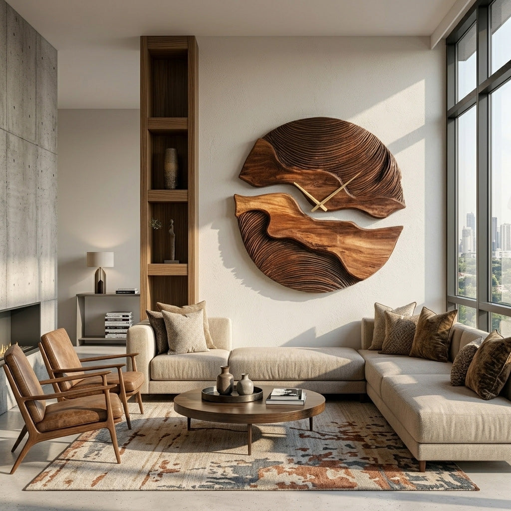 Organic Wooden Wall Clock With Unique Form For Living Room - Image 4