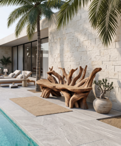 Alternative view of Mid Century Wooden Bench Outdoor Decor For Sleek Exteriors