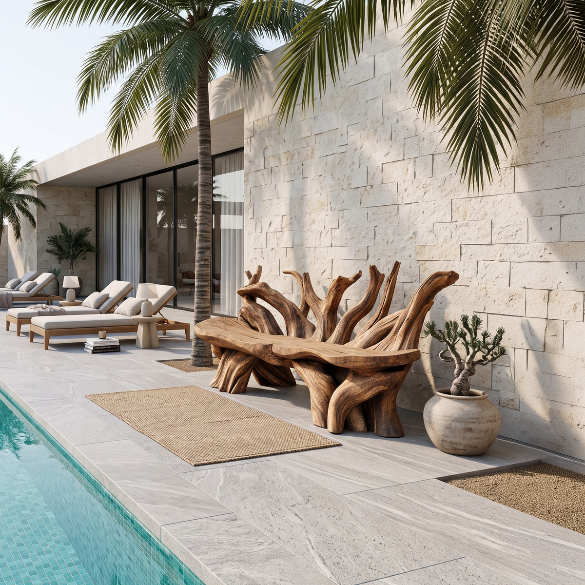 Mid Century Wooden Bench Outdoor Decor For Sleek Exteriors - Image 2