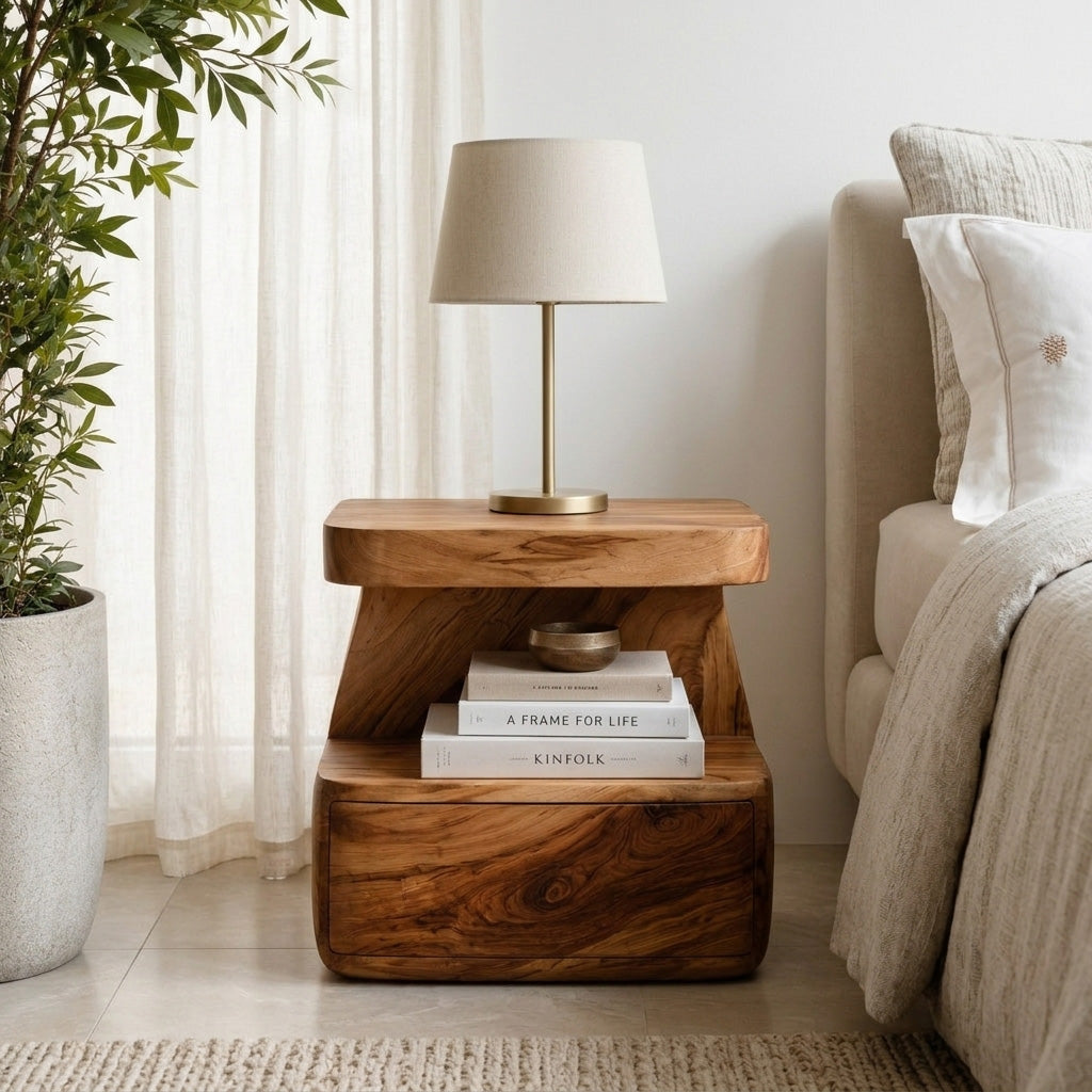 Modern Nightstand With Drawer For Bedroom - Image 2