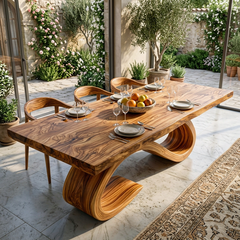 Modern Wooden Dining Table With Curved Base For Dining Area - Image 3