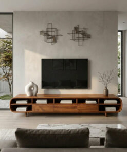 Alternative view of Mid Century Wooden TV Cabinet With Multiple Compartments For Living
