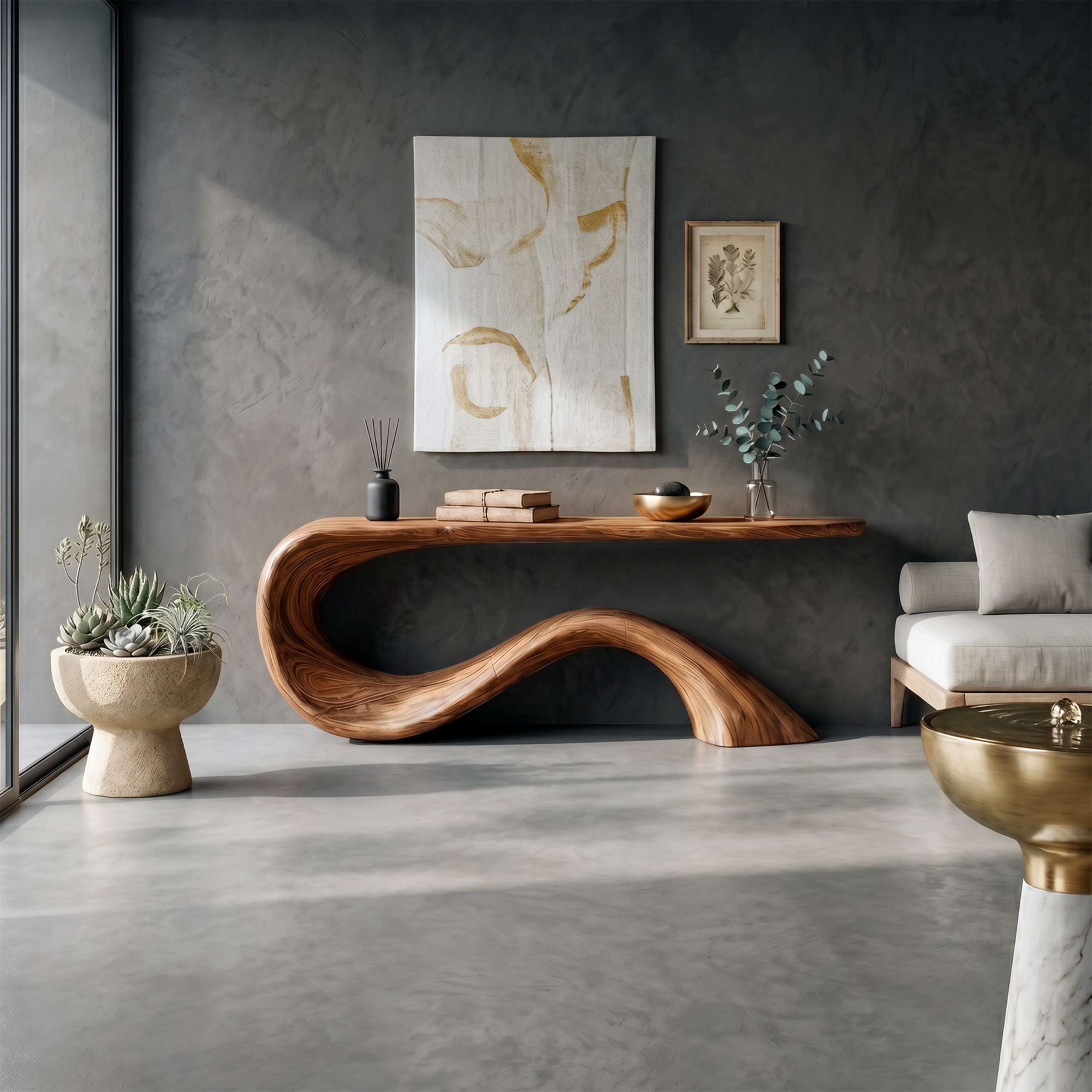 Modern Live Edge Entryway Table Organic Solid Wood For Home Decor - Image 2