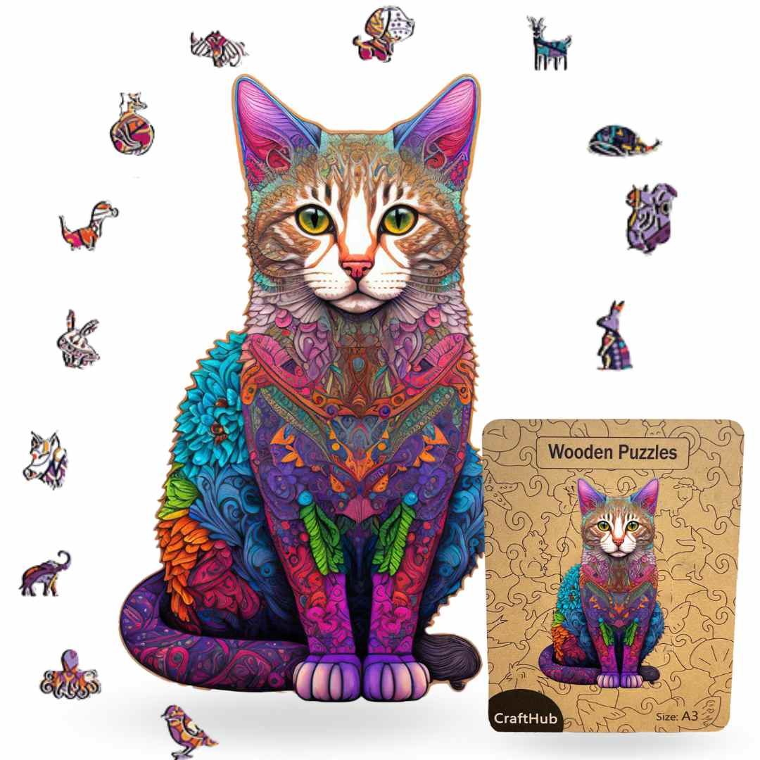Cat Wooden Jigsaw Puzzle – Unique Shaped Pieces for Adults - Image 4