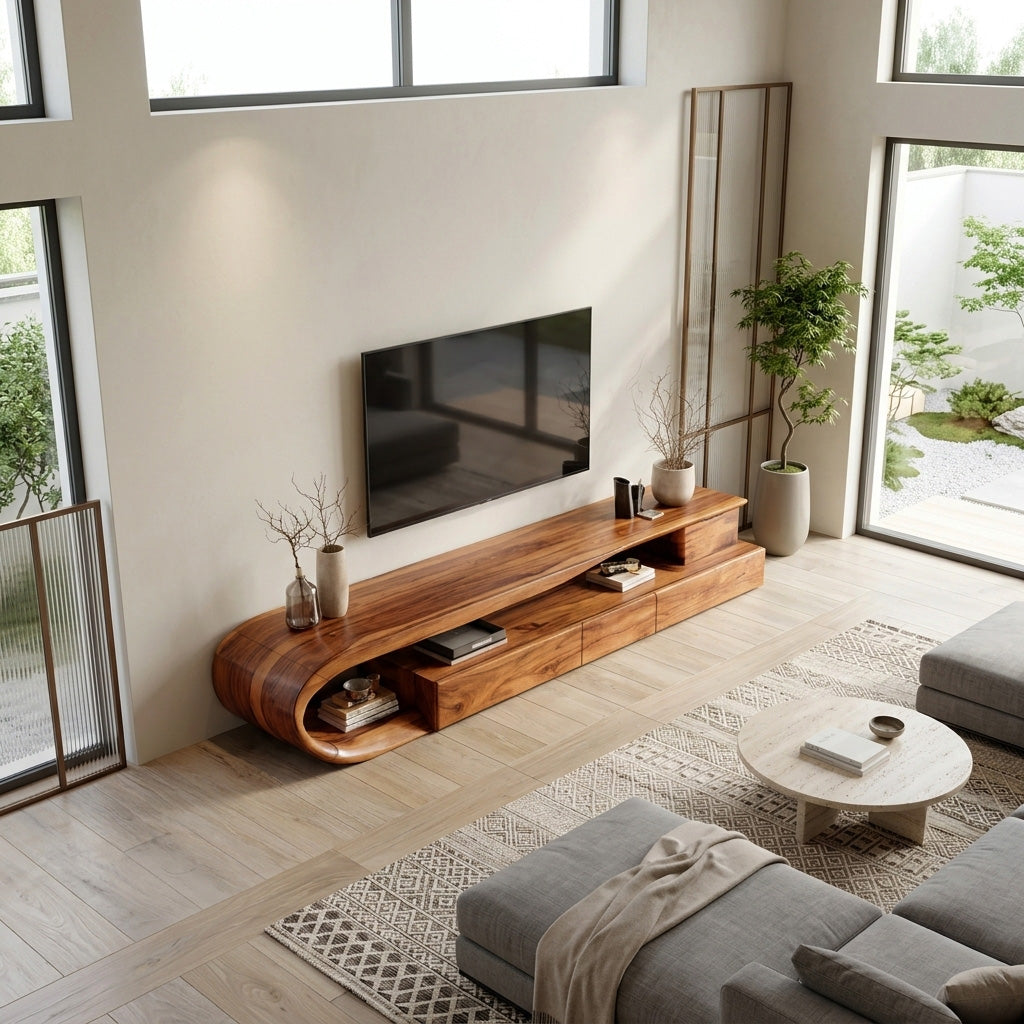 Modern Curved TV Console With Drawer For Living Room - Image 3