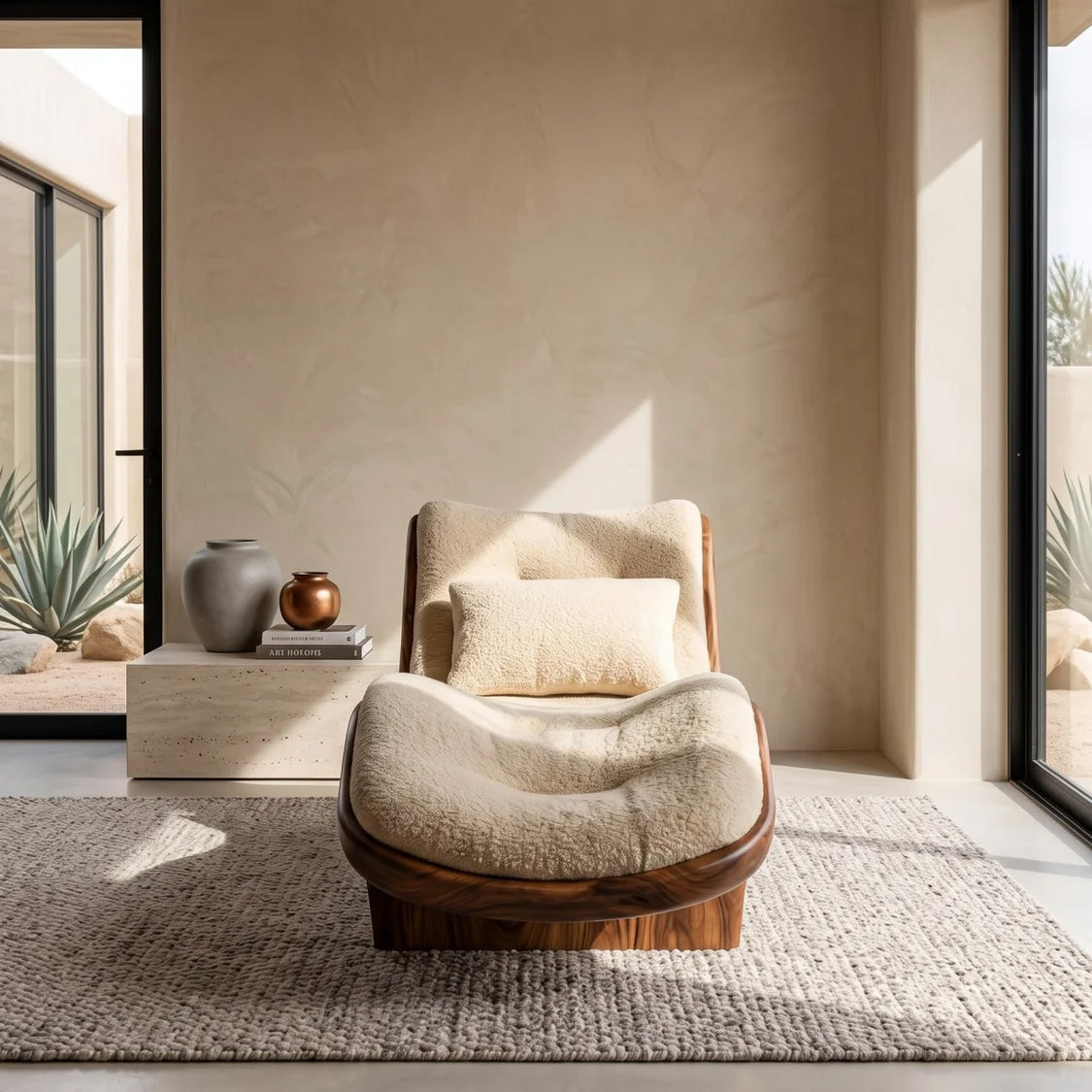 Organic Modern Natural Wood Lounge Chair For Reading Nook - Image 3