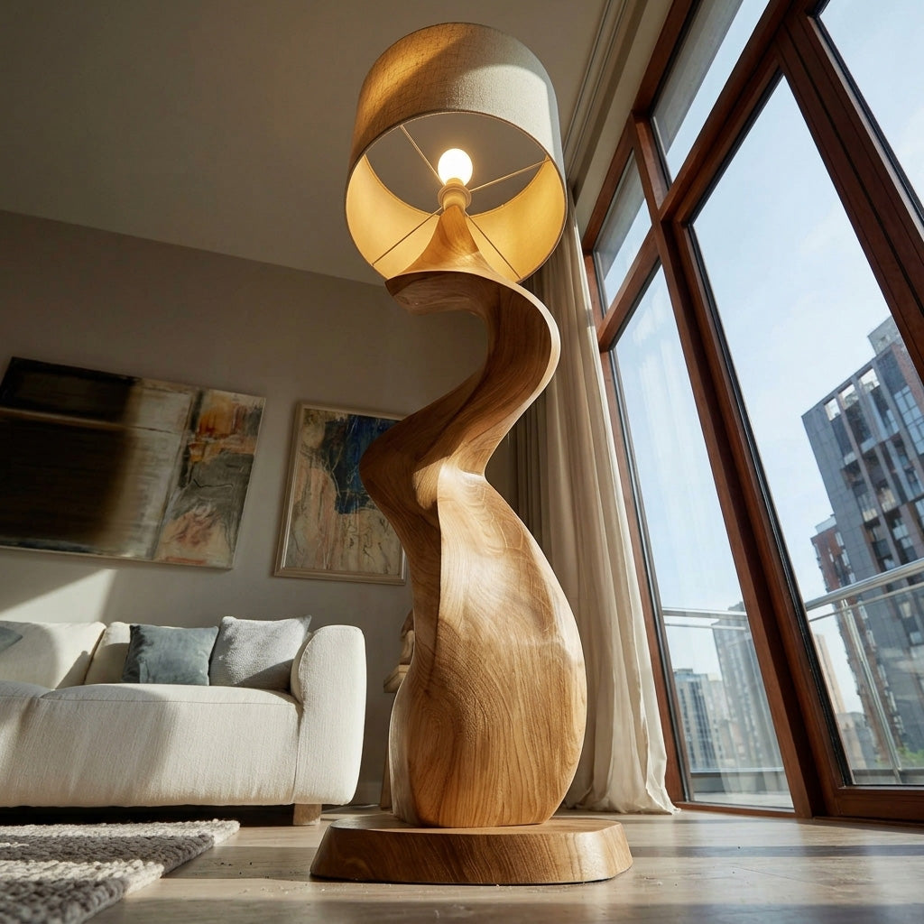 Modern Natural Wood Sculptural Floor Lamp For Living Room Decor - Image 3