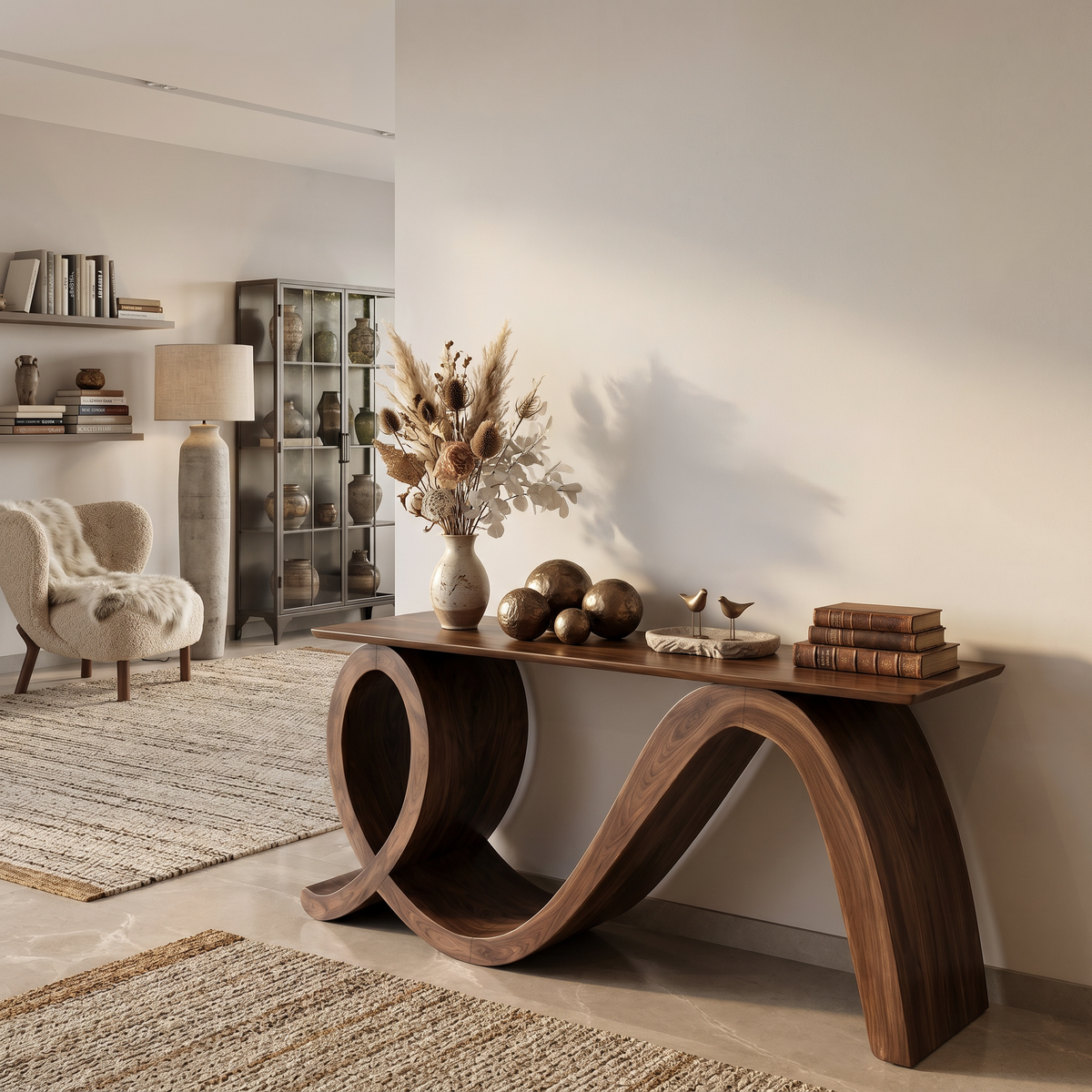 Modern Wooden Console Table Flowing Loop Base Design For Interior - Image 3
