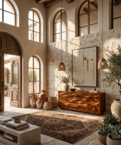 Alternative view of Minimalist Wooden Wave Carved Sideboard For Home