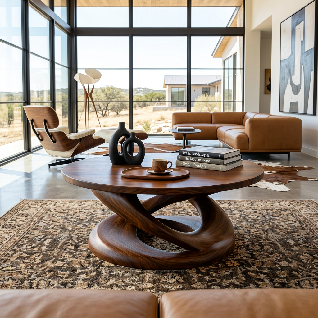Round Coffee Table With Twisted Pedestal For Luxury Living Room - Image 2