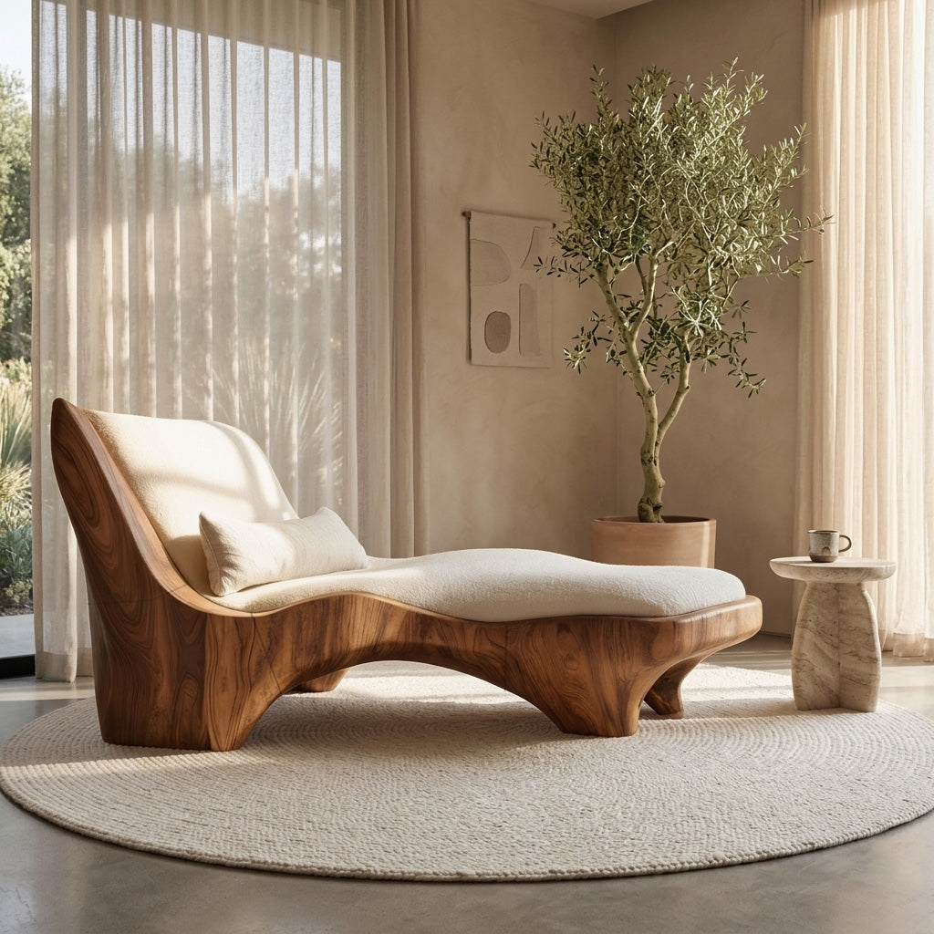 Modern Chaise Lounge With Curved Base For Living Room - Image 3