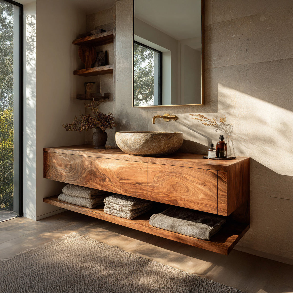 Mid Century Wooden Floating Bathroom Vanity For Bathroom - Image 3