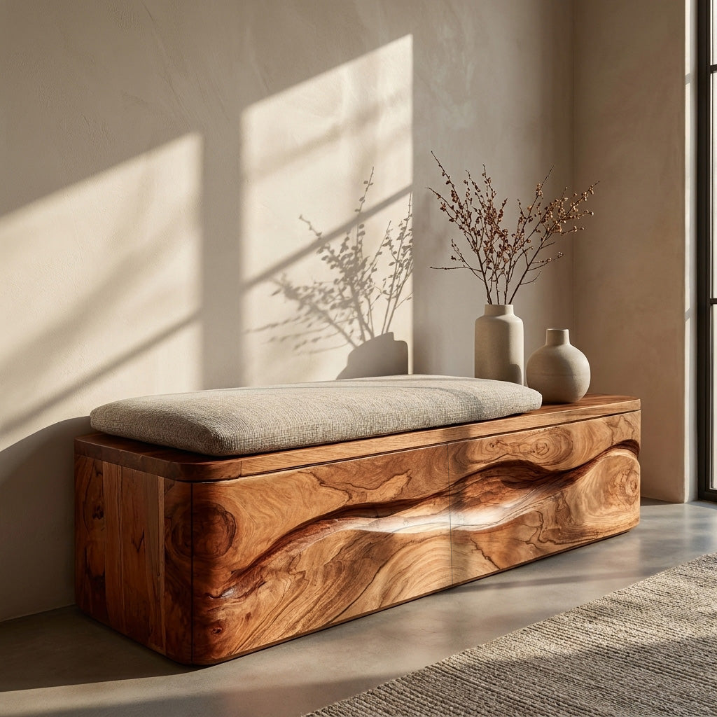 Modern Natural Wood Storage Bench For End Of Bed - Image 3