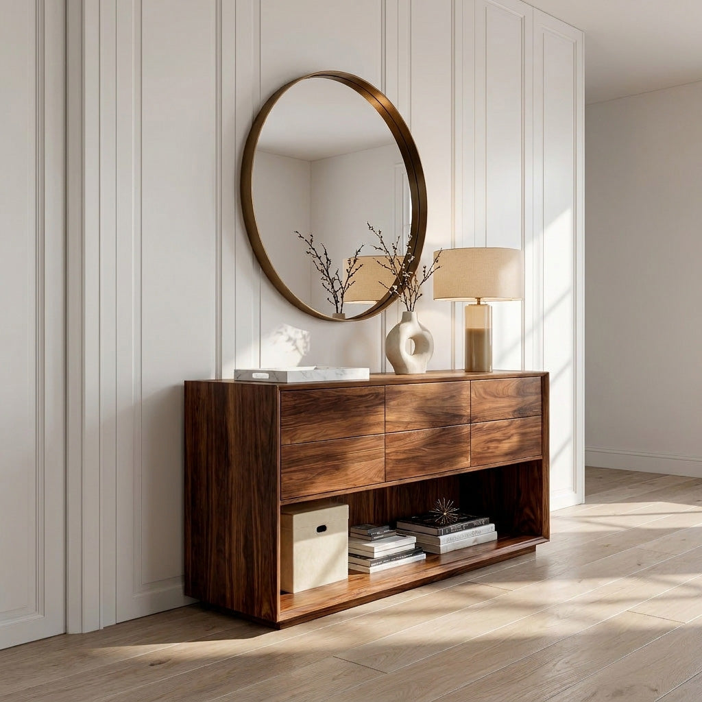 Minimal Wood Console Table With Multi Drawer For Entry Space - Image 2
