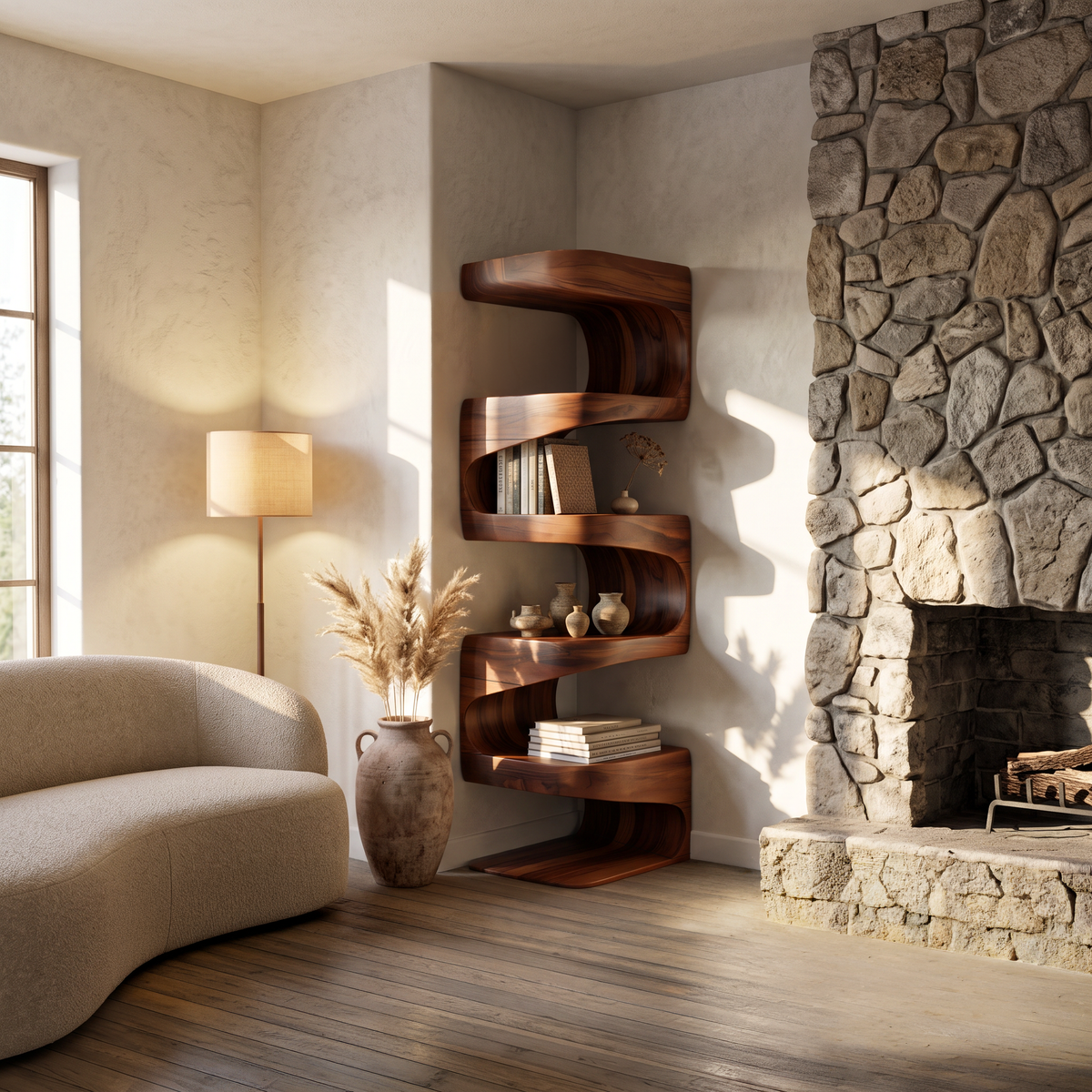 Modern Corner Wave Bookshelf For Living Room Or Contemporary Interior - Image 3