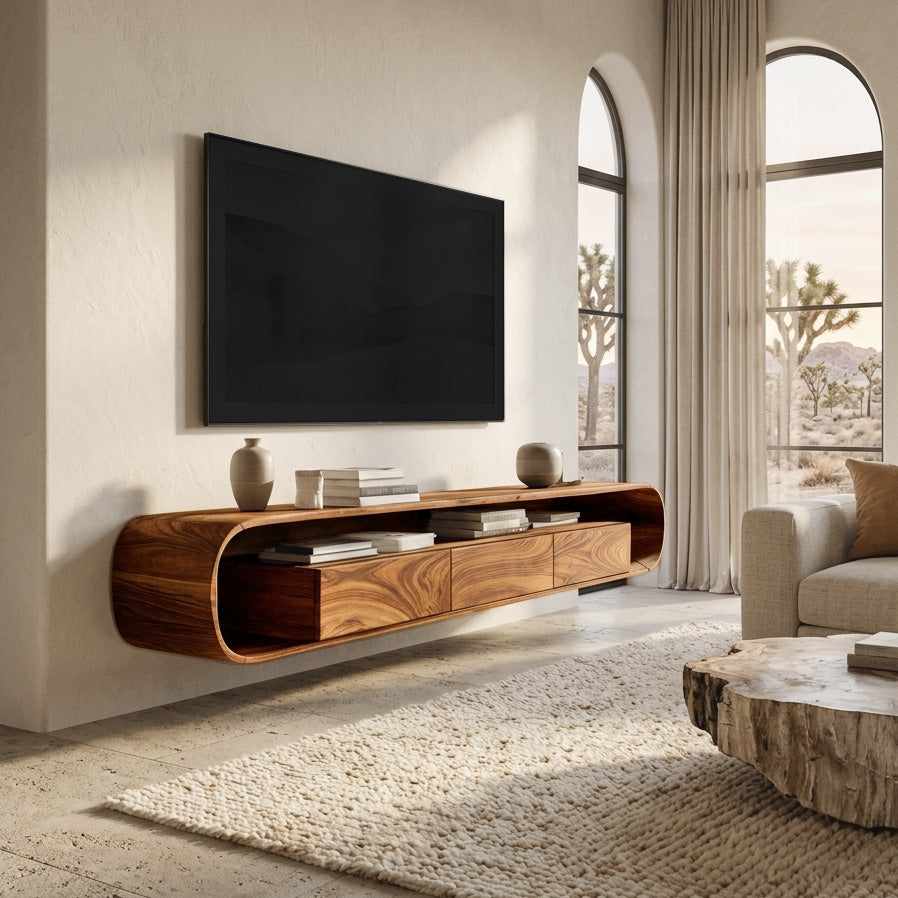 Organic Modern Floating TV Console For Living Room - Image 3