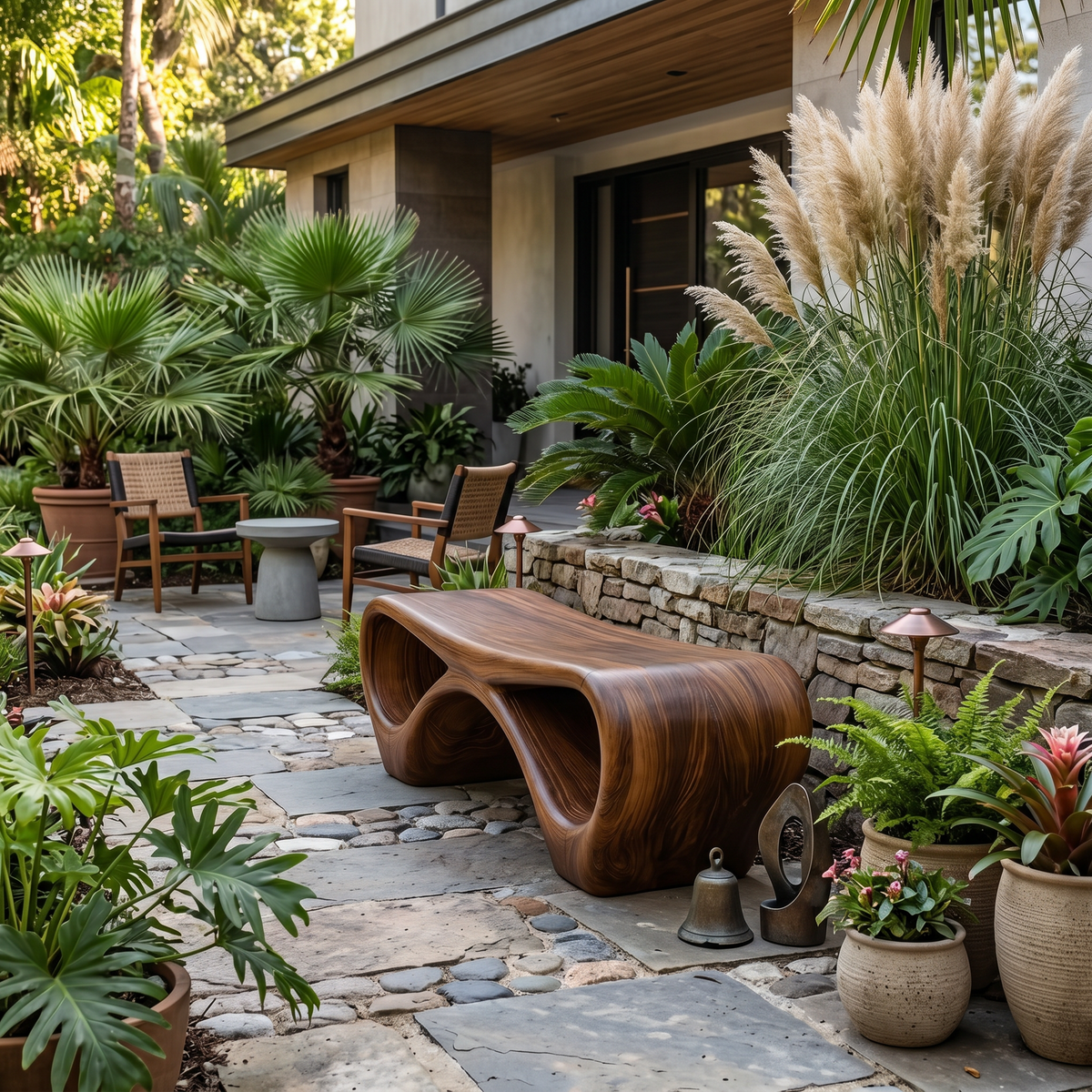 Modern Sculptural Outdoor Bench With Curved Design For Garden - Image 3