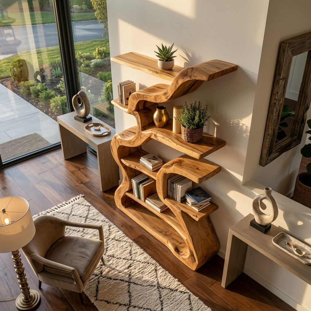 Organic Sculptural Bookshelf With Curved Design For Living Room - Image 3