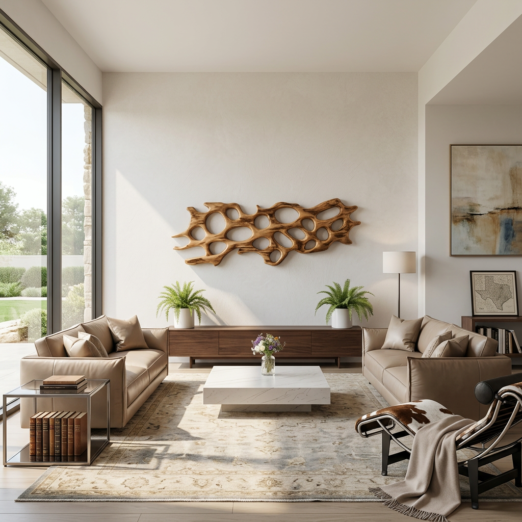 Organic Wall Art Sculpture With Abstract Carving For Living Room - Image 2