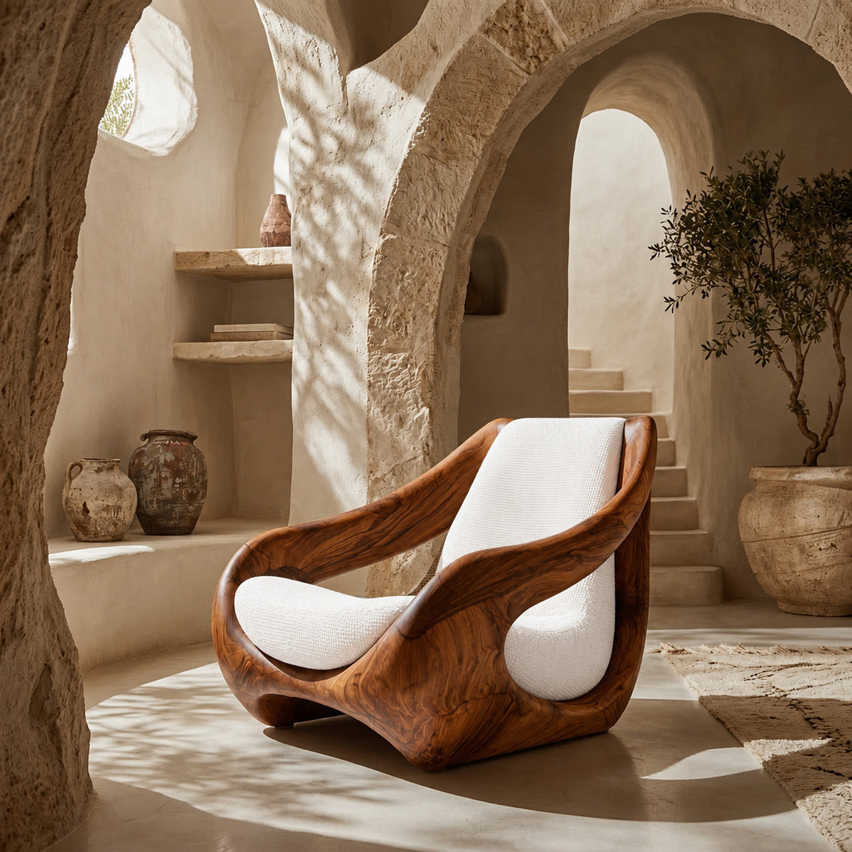 Sculptural Natural Wood Chair For Artistic Living Space - Image 2
