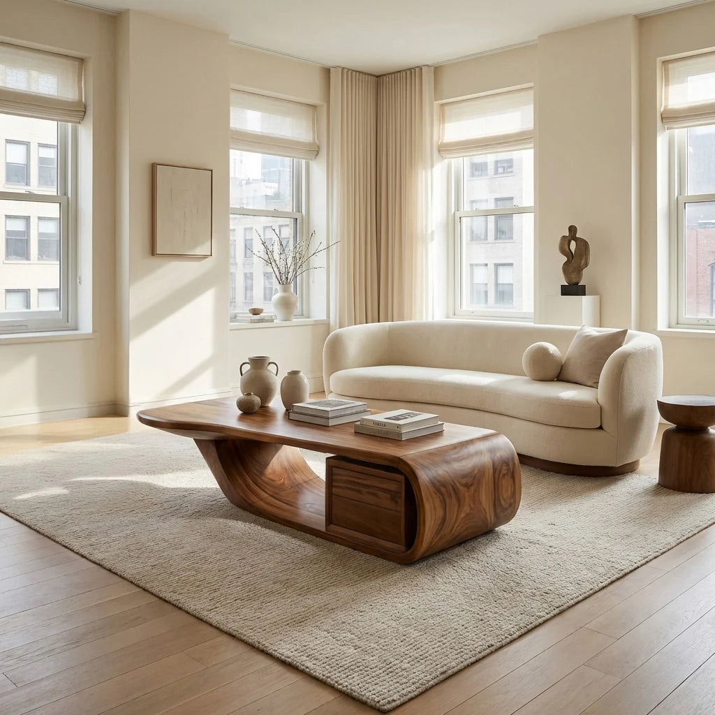 Modern Sculptural Coffee Table With Curved Design For Home Office - Image 8
