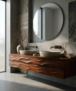 Alternative view of Modern Floating Bathroom Vanity With Wave Texture For Bathroom