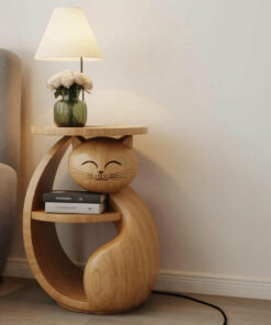 Alternative view of Whimsical Cat Shaped Wooden Side Table For Bedroom