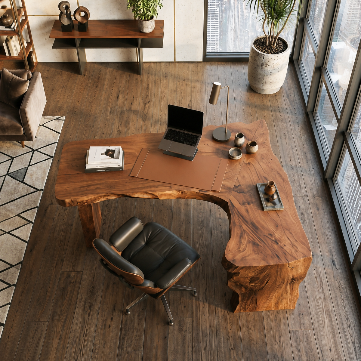 Rustic Live Edge L Shaped Desk For Home Workspace - Image 3