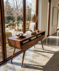 Alternative view of Mid Century Curved Console Table With Drawers For Entryway