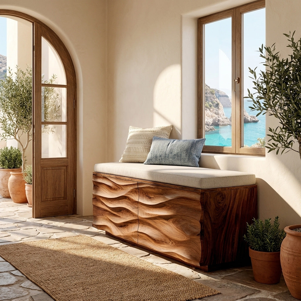 Modern Wave Storage Bench For Home Decor - Image 3