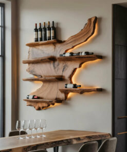 Alternative view of Rustic Live Edge Wine Rack Shelf With LED For Bar
