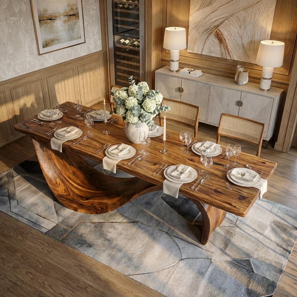 Modern Wooden Dining Table With Curved Base For Dining Area - Image 4