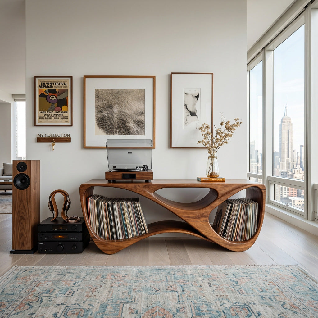 Contemporary Rounded Vinyl Record Console For Living Room - Image 3