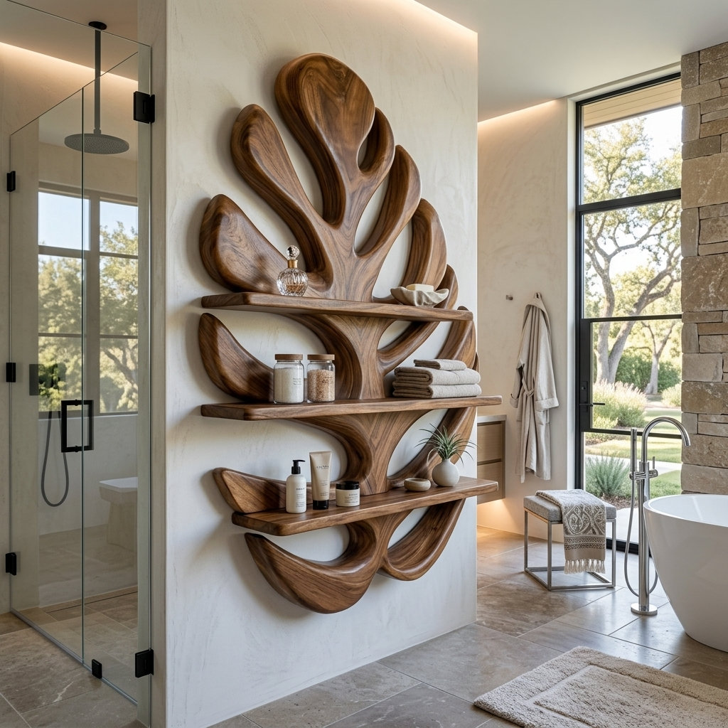Wood Monstera Leaf Bookshelf For Modern Minimalist Home - Image 3