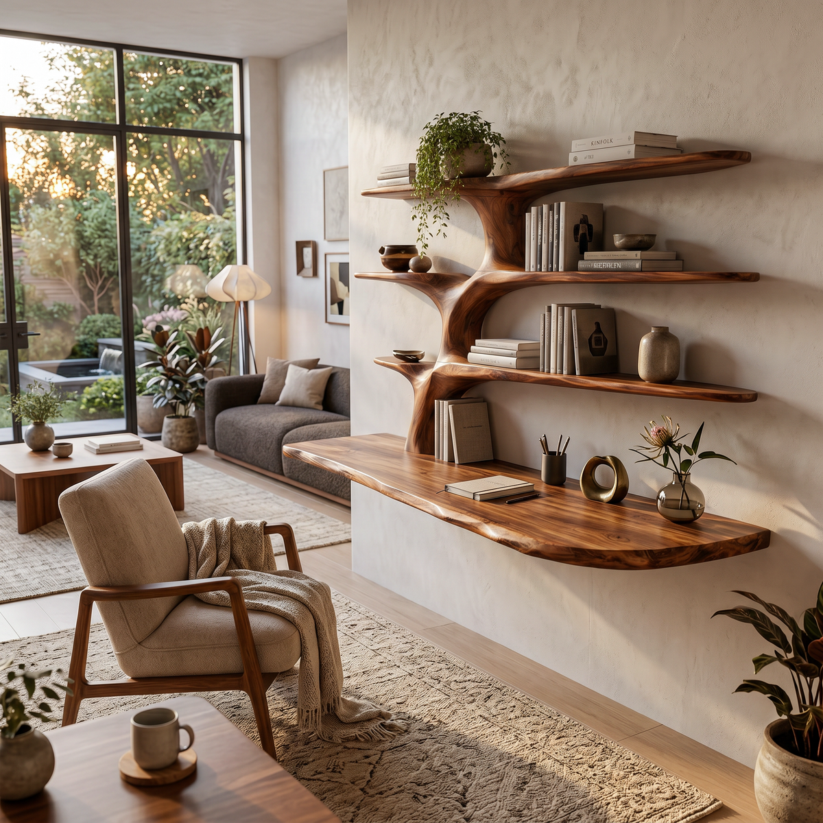 Wooden Wall Mounted Desk With Multi Shelves For Study Room - Image 3