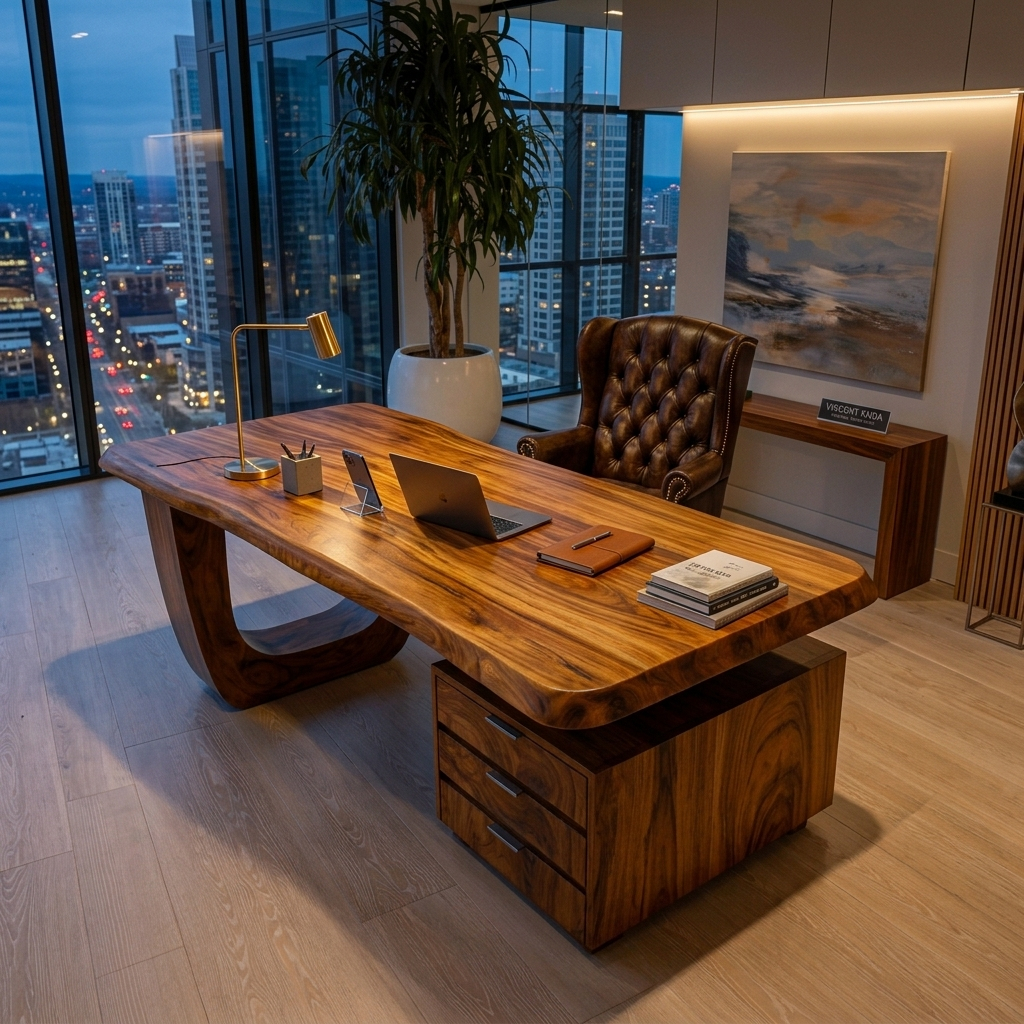 Minimalist Wooden Desk With Drawers For Home Workspace - Image 3