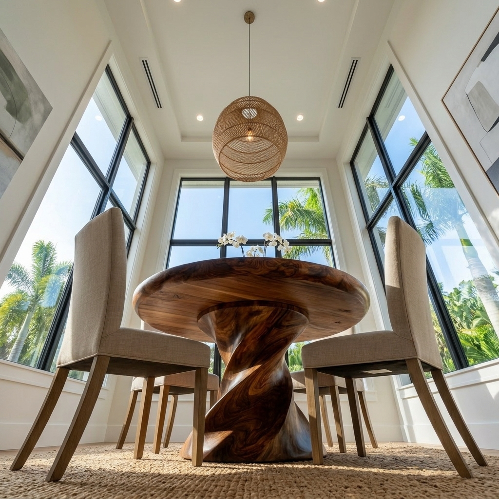 Contemporary Round Dining Table With Twisted Base For Dining Room - Image 3