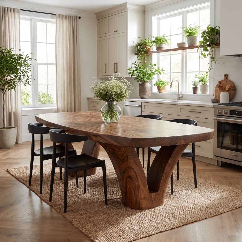 Modern Wooden Dining Table With Unique Base For Kitchen - Image 2